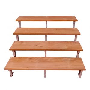 Escalier en acier BALI, 4 marches en bois exotique Bangkirai, Hauteur 71 cm - L 120 cm