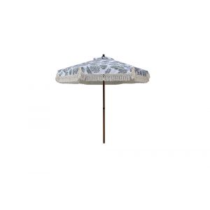 Parasol rond en métal imitation bois et toile à motifs - D200 x H225cm