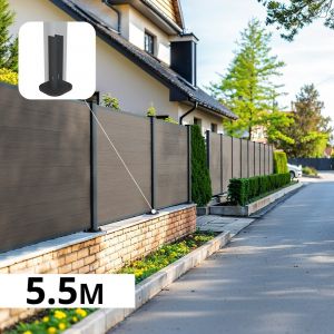 Kit cl&ocirc;ture composite sur muret poteau sur platines - CRUZ Argent H-1,2m