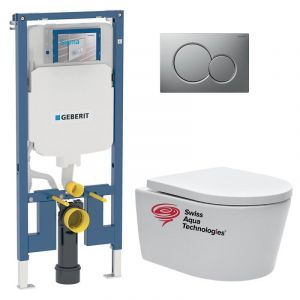 Pack WC Bati-support Geberit UP720 slim + WC SAT sans bride fixation invisible + Abattant + Plaque Chrome mat SLIM-SATrimless-E