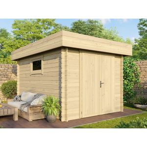 Abri de jardin en bois ROVETO &ndash; 9m&sup2; - 28 mm &ndash; Abri moto - Toit plat