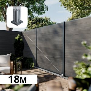 Kit Clôture Composite CRUZ Ardoise 18x1,8m - Bois composite & Aluminium - Poteaux sur Platines Gris - Brise vue - Palissade
