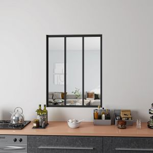 AICA Verrière Atelier en aluminium noir mat L.93xH.108cm 3 verres transparents inclus, Verrière fixe kit de verrière et vitrage