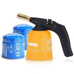 Lampe a souder à gaz ABS Allumage piezo + 2 Cartouches de gaz 190gr Perçables VITO