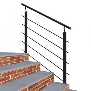 Garde-corps - Aluminium Noir - 100cm - Avec 5 traverses et 1 main courante - Pour int&eacute;rieur et ext&eacute;rieur - Fixation lat&eacute;rale