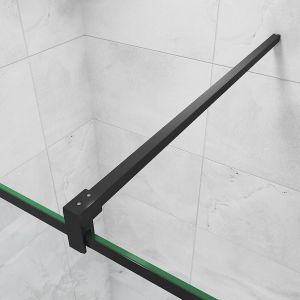 Paroi de douche 80x200cm avec barre de fixation noire 140cm en carré, AICA paroi de douche à l'italienne en 8mm verre anticalcaire style moderne