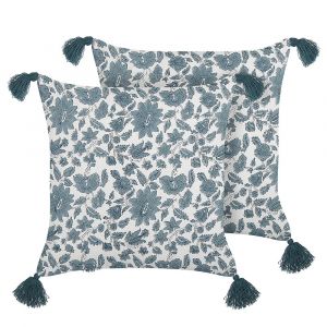 Lot de 2 coussins décoratifs RUMEX Coton 45 x 45 cm Bleu Motif floral