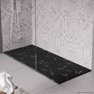 Receveur de douche en pierre naturelle extra plat à poser 90x140cm - blanc et noir marbre - ORIGINE