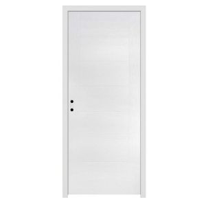 Bloc Porte 2040x730mm &laquo; Lin&eacute;a &raquo;, veines bois, &acirc;me alv&eacute;olaire poussant droit, pr&eacute;peint / Huisserie 73x54mm pr&eacute;peinte + joint confort / Serrure p&ecirc;ne demi-tour / PEFC