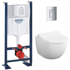 Grohe Pack WC Vitra Sento sans bride + Rapid SL autoportant NF + plaque Skate Cosmo chrome (ProjectSento-1-SP)