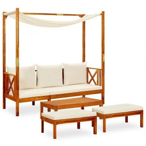 Banc de jardin meuble de patio d'extérieur terrasse avec table et repose-pieds 179 x 66 x 180 cm bois d'acacia solide 02_0011640