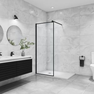 AICA paroi de douche noire 80x200cm paroi de douche à l'italienne en 8mm verre anticalcaire avec barre de fixation 140cm en carré