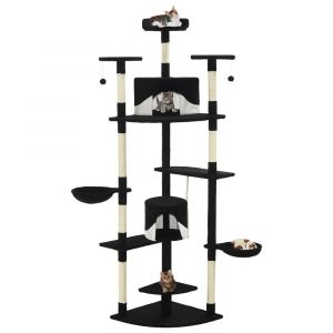 Arbre à chat griffoir grattoir niche jouet animaux peluché en sisal 203 cm noir et blanc 3702107