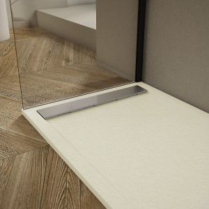 Receveur de douche 70x120cm extra plat RIBERA en résine surface ardoisée beige Grille inox
