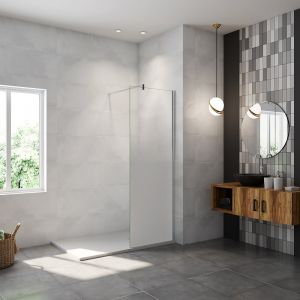 AICA paroi de douche à l'italienne 70x200cm Modèle Brume, avec barre de stabilisation 90cm en carré Paroi latérale fixe en 8mm verre de sécurité