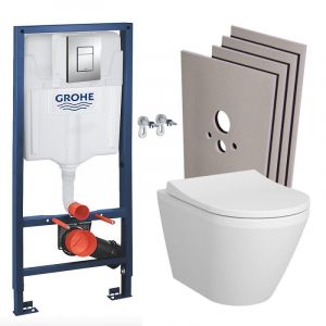 Grohe Pack WC B&acirc;ti-support Rapid SL + WC sans bride + abattant soft close + Plaque de commande WC Skate Cosmopolitan + Set habillage