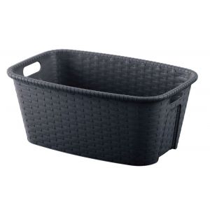 Panier &agrave; linge imitation osier 35L anthracite