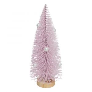 Déco de Noël Sapin de Table Violet à Paillettes et Perles H 20 cm
