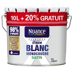 Peinture pro monocouche - Blanc satin - 10L+20% gratuit