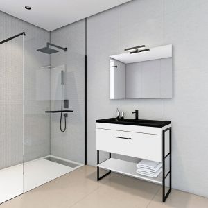 Meuble salle de bain à poser 1DUS - L90cm - Blanc - Laqué - Livré monté
