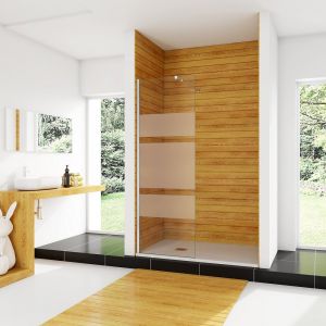 AICA paroi de douche &agrave; l'italienne 80x190cm en 6mm verre avec bandes horizontales s&eacute;rigraphi&eacute;es, livr&eacute; avec barre de fixation extensible 73-120cm