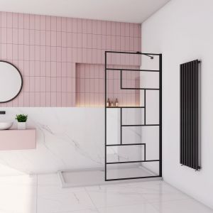 Walk-in paroi de douche à l’italienne sérigraphie en noir 100x200cm en verre anticalcaire 8mm avec une de barre de fixation d’angle de 45cm
