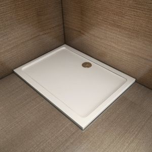 AICA receveur de douche blanc 100x70x3cm rectangulaire, Extra-plat, gel coat, bac à douche anti-dérapant Modèle Classique