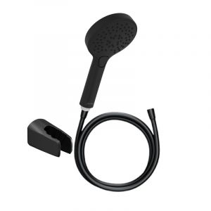 Pommeau de douche Metro 3 jets noir + flexible + support