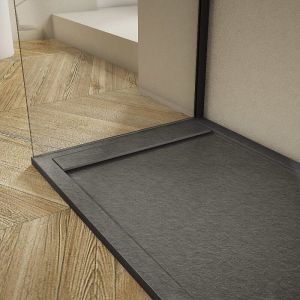 Receveur de douche 70x120cm extra plat RIBERA en résine surface ardoisée anthracite Grille anthracite