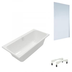 Baignoire droite Architectura avec pieds 150 x 70 cm Blanc + Pare bain droite AURYS Mist 1 chrom&eacute;