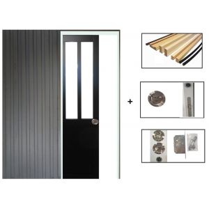 Porte Coulissant Atelier Noir H204 x L73 + SYSTEME de Galandage et kit finition inclus