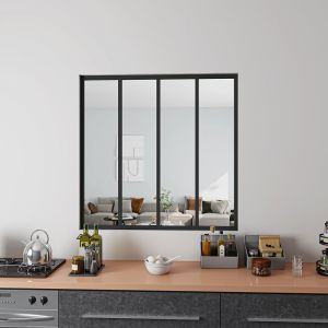 AICA Verrière Atelier en aluminium noir mat L.123xH.108cm 4 verres transparents inclus, Verrière fixe kit de verrière et vitrage