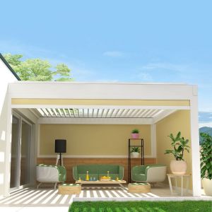 Coffre à coulisses pour pergola SPINELLE et HYLIA 3,00x2,50 M (Motorisé à Télécommande - Blanc satiné RAL9010 - Micro-perforée Crème)