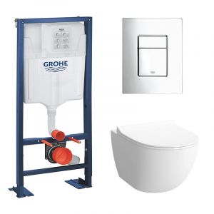 Grohe Rapid SL + Cuvette SENTO RIM-EX/abattant frein de chute + Plaque de commande + Set d’isolation phonique (Autoportantsento)