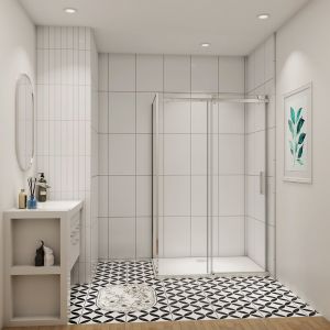 Cabine de  douche coulissante90x140x195cm avec la paroi lactérale，profilé en chromé