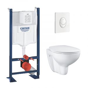 Grohe Pack B&acirc;ti autoportant Rapid SL + Cuvette suspendue sans bride Bau Ceramic + Abattant d&eacute;clipsable (ProjectBauClassic-3)