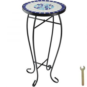 Table de balcon en acier, mosaïque et ciment  blanc/bleu