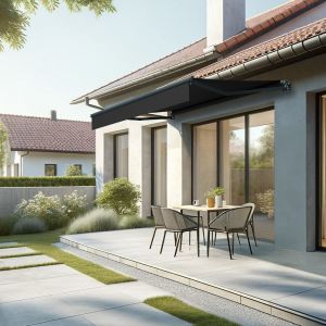 Store banne loggia LOCUS 2,50x1,50m (Motorisé et Interrupteur - Noir - Gris anthracite)