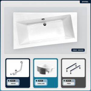 Baignoire asymétrique - 170 x 110 cm - Gauche - avec Habillage - Pieds - Vidage Chrome - INFINITY