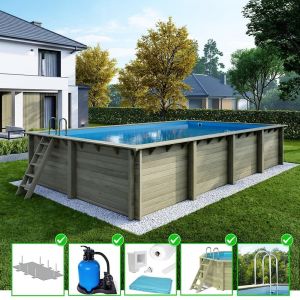 Piscine en bois Aqua 8.5x4.35 - H.1.45 m fixations &agrave; visser - BAS7309OSPL