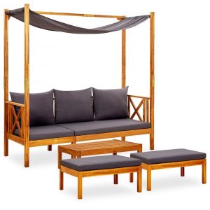 Banc de jardin meuble de patio d'extérieur terrasse avec table et repose-pieds 179 x 66 x 180 cm bois d'acacia solide 02_0011641