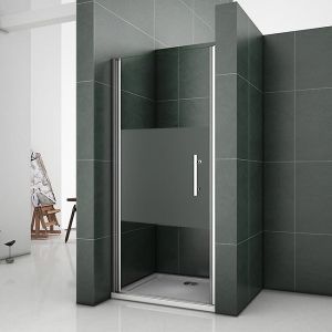 AICA porte de douche pivotante 80x185cm en niche en verre bande central dépoli anticalcaire Installation à Gauche