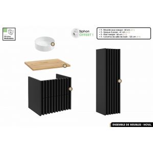 Ensemble complet de salle de bain - Meuble - Colonne - Vasque à poser avec Siphon OFFERT / NOVA / Oak / 60 x 56 x 45 cm