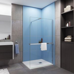 Paroi de douche à l'italienne 100x200cm, avec étagère de douche profilé chromé,une barre de fixation 73-120cm extensible inclus