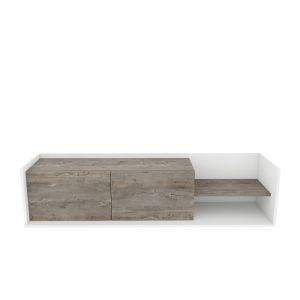 Krog 160 cm Meuble TV  Étagères ouvertes et Armoires battantes (Blanc et Wenge)