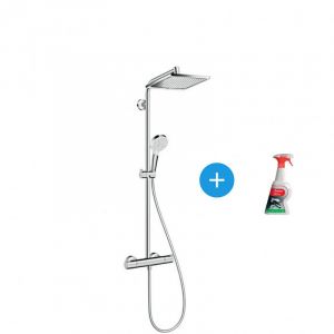 Hansgrohe Showerpipe Crometta E 240 Colonne de douche + Douchette à main + Mitigeur + Spray nettoyant pour surfaces chromées (27271000*)