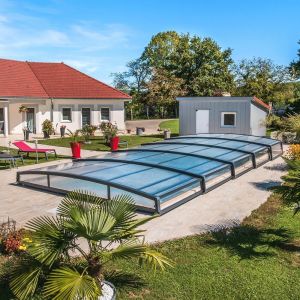 Abri bas MONTEO 4 vo&ucirc;tes - 8,40 x 4,80 m - RAL 7016