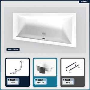 Baignoire asymétrique - 160 x 90 cm - Droite - avec Habillage - Pieds - Vidage Chrome - INTIMA
