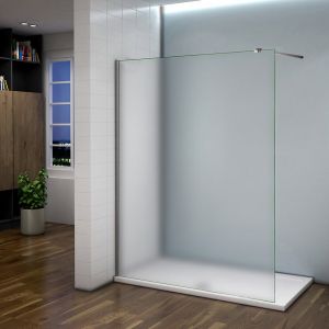 Paroi de douche sablé 100x200cm avec barre de fixation 90cm Pince renforcée, paroi de douche à l'italienne en 8mm verre dépoli et anticalcaire