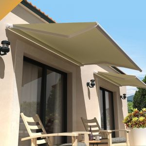 Store banne loggia AMARITE 2,50x1,50 M (Motoris&eacute; &agrave; Interrupteur - Blanc satin&eacute; RAL9010 - &Eacute;cru 250g/m&sup2;)